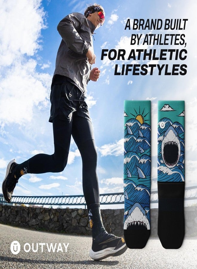 Outway Novelty Crew Socks for Men & Women, Breathable, Moisture-Wicking Athletic Calf Sock with Arch Support, Polyester & Spandex Blend, Colorful, Wild Life, Jaws, M-L - Image 5